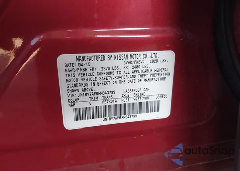 2015 Infiniti Q50 Premium/Sport from USA, damaged, VIN JN1BV7AP6FM343799